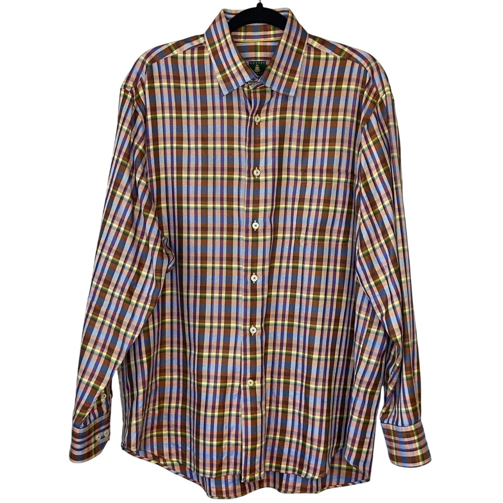 Robert Talbott Plaid Button Down Shirt Long Sleeve Men's Classic Fit Size XL